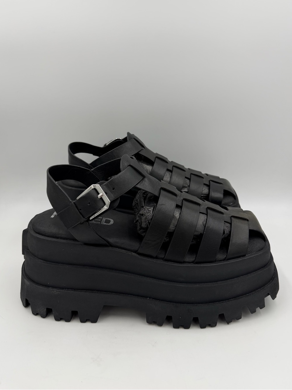 Naked Wolfe Devil Platform Fisherman Sandals Black Leather Chunky Women’s Sz 9